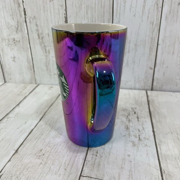 Starbucks - 2022 Iridescent Rainbow / Oil Slick 16oz Tall Ceramic Coffee Mug - Picture 2 of 6